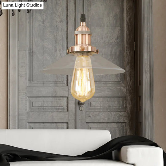 Industrial Cone Pendant Lamp With Clear Glass Shade - Rustic Black/Copper Accent For Living Room