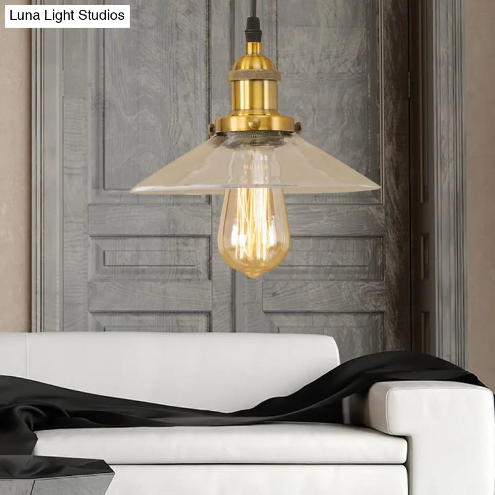 Industrial Cone Pendant Lamp With Clear Glass Shade - Rustic Black/Copper Accent For Living Room