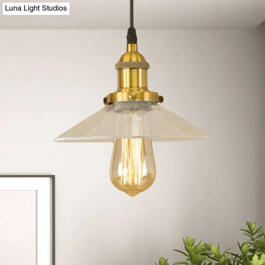 Industrial Cone Pendant Lamp With Clear Glass Shade - Rustic Black/Copper Accent For Living Room