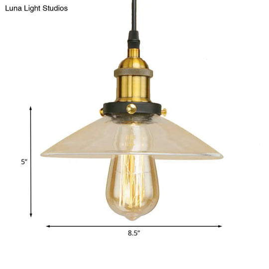 Industrial Cone Pendant Lamp With Clear Glass Shade - Rustic Black/Copper Accent For Living Room