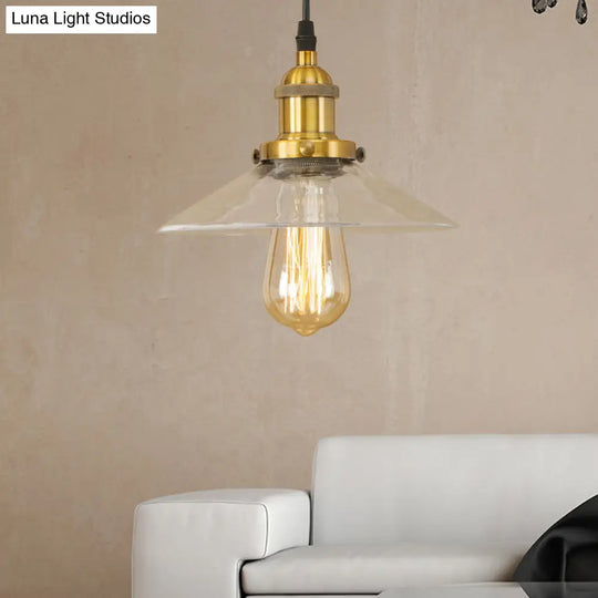 Industrial Cone Pendant Lamp With Clear Glass Shade - Rustic Black/Copper Accent For Living Room