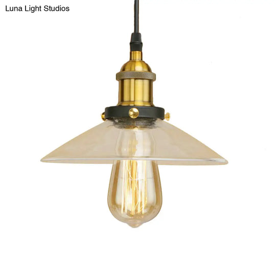 Industrial Cone Pendant Lamp With Clear Glass Shade - Rustic Black/Copper Accent For Living Room