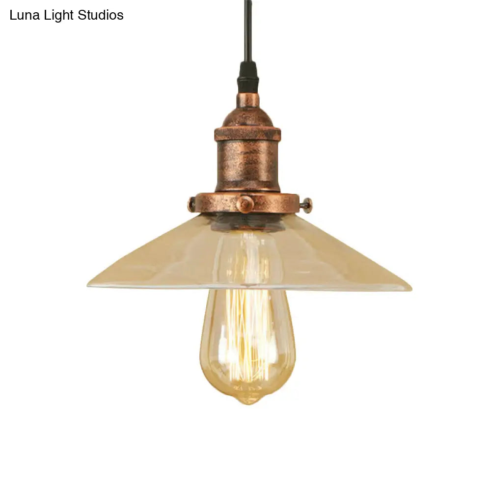 Industrial Cone Pendant Lamp With Clear Glass Shade - Rustic Black/Copper Accent For Living Room