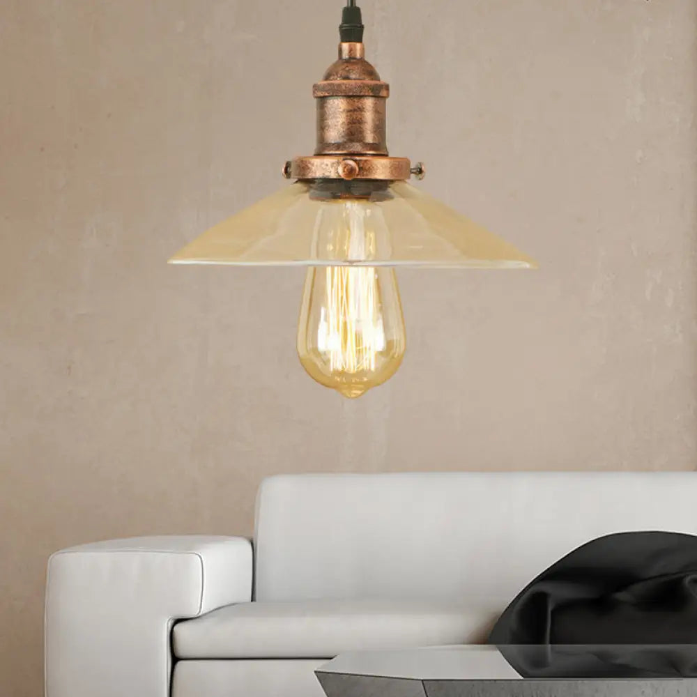 Industrial Clear Glass Pendant Lamp With Cone Shade - Black/Rust/Copper Finish Living Room Hanging