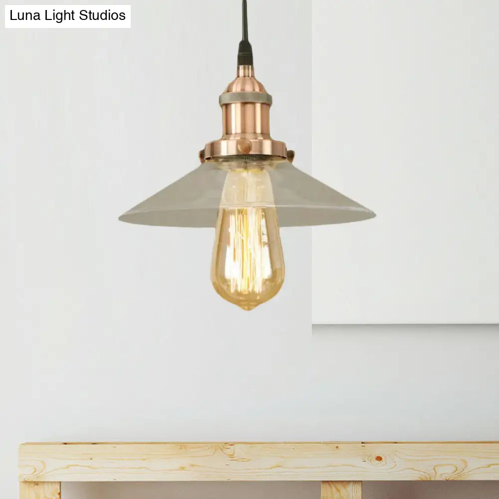 Industrial Cone Pendant Lamp With Clear Glass Shade - Rustic Black/Copper Accent For Living Room