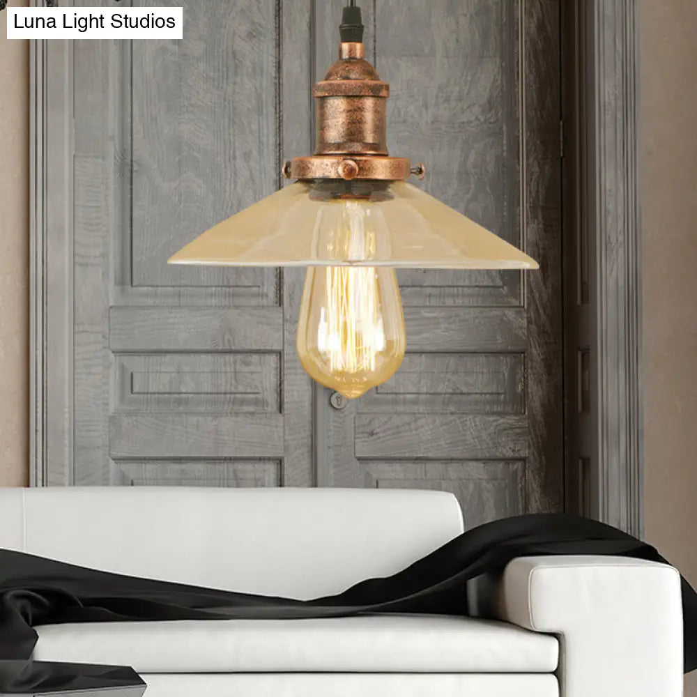 Industrial Clear Glass Pendant Lamp With Cone Shade - Black/Rust/Copper Finish Living Room Hanging