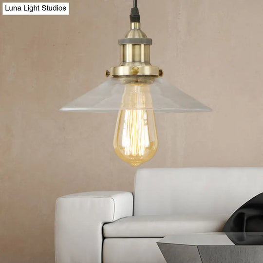 Industrial Clear Glass Pendant Lamp With Cone Shade - Black/Rust/Copper Finish Living Room Hanging