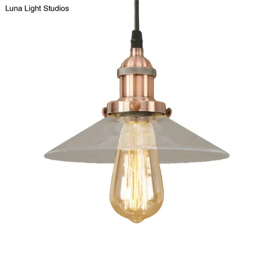 Industrial Clear Glass Pendant Lamp With Cone Shade - Black/Rust/Copper Finish Living Room Hanging