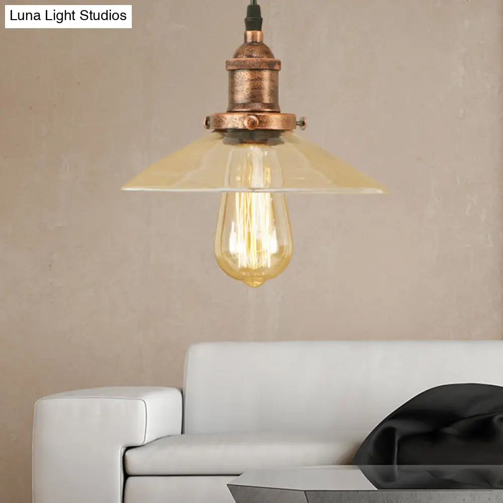 Industrial Cone Pendant Lamp With Clear Glass Shade - Rustic Black/Copper Accent For Living Room