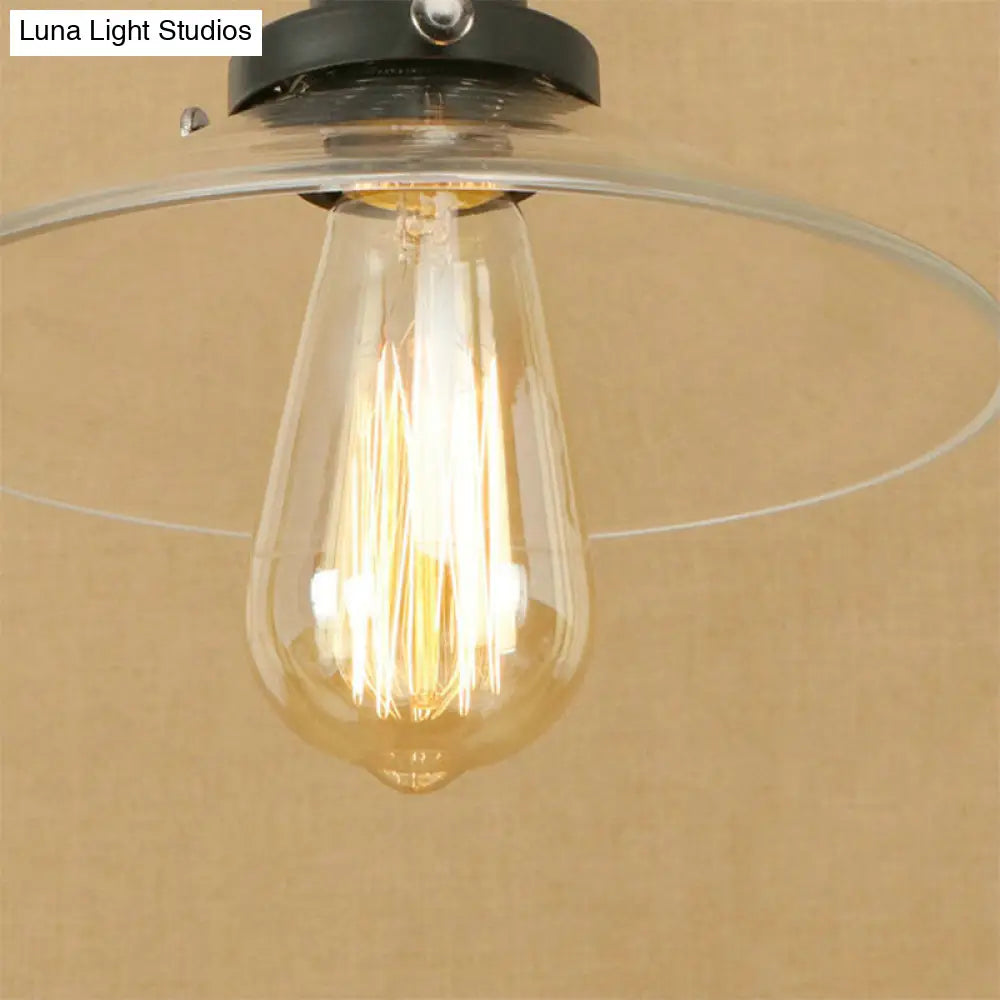 Industrial Cone Pendant Lamp With Clear Glass Shade - Rustic Black/Copper Accent For Living Room