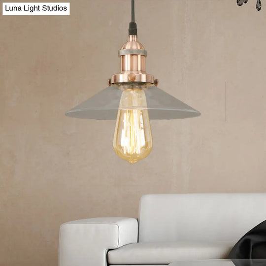 Industrial Cone Pendant Lamp With Clear Glass Shade - Rustic Black/Copper Accent For Living Room