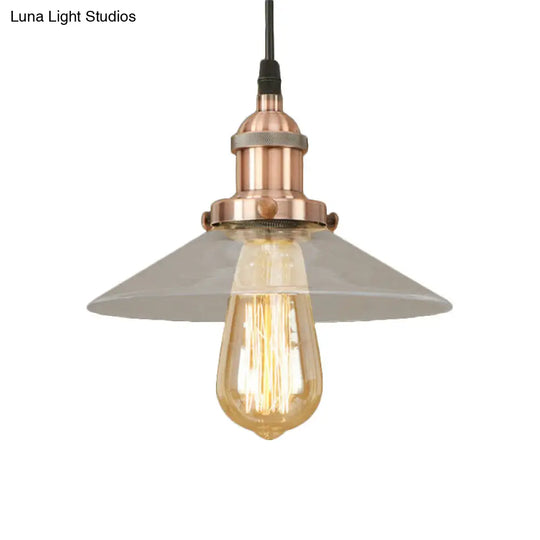 Industrial Cone Pendant Lamp With Clear Glass Shade - Rustic Black/Copper Accent For Living Room