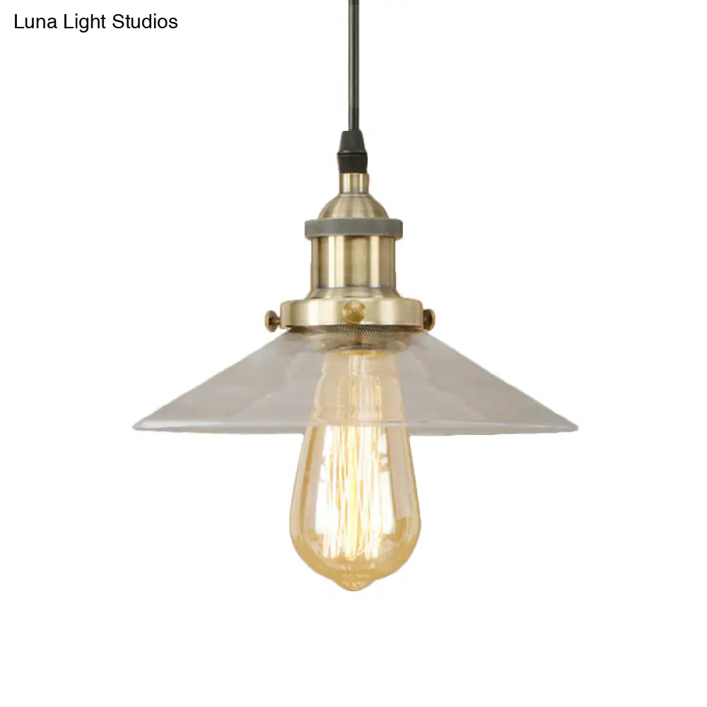 Industrial Clear Glass Pendant Lamp With Cone Shade - Black/Rust/Copper Finish Living Room Hanging