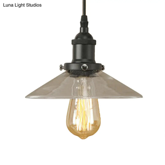 Industrial Cone Pendant Lamp With Clear Glass Shade - Rustic Black/Copper Accent For Living Room