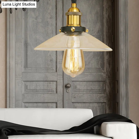 Industrial Clear Glass Pendant Lamp With Cone Shade - Black/Rust/Copper Finish Living Room Hanging