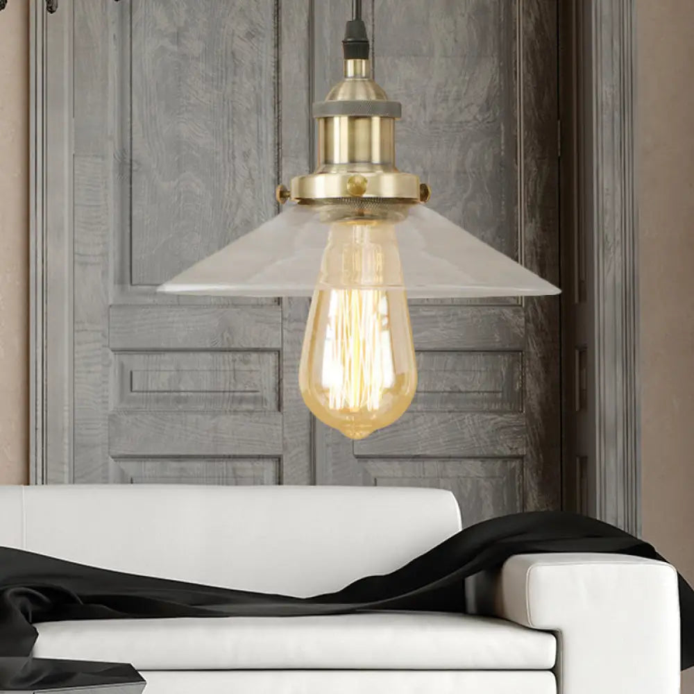 Industrial Clear Glass Pendant Lamp With Cone Shade - Black/Rust/Copper Finish Living Room Hanging