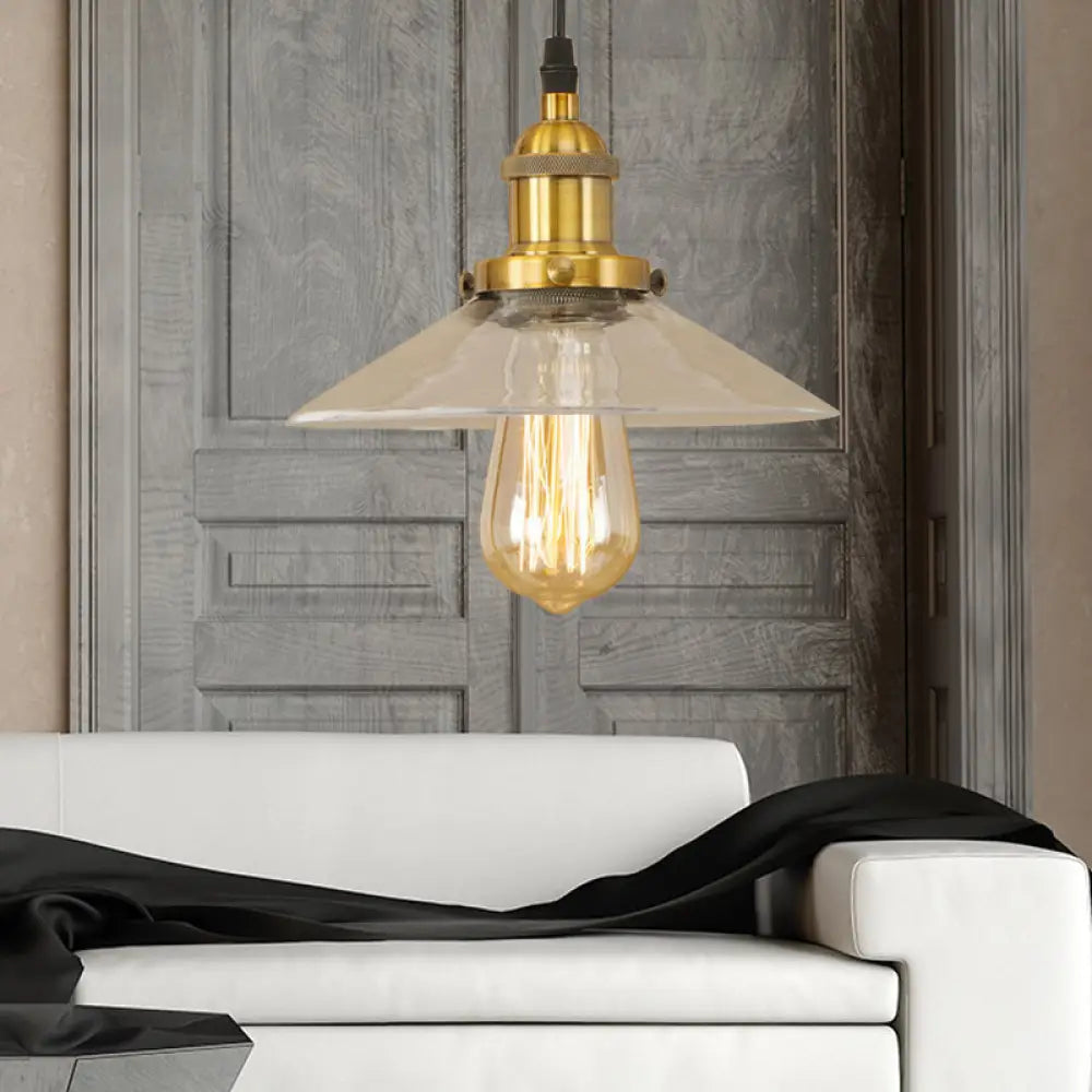 Industrial Clear Glass Pendant Lamp With Cone Shade - Black/Rust/Copper Finish Living Room Hanging