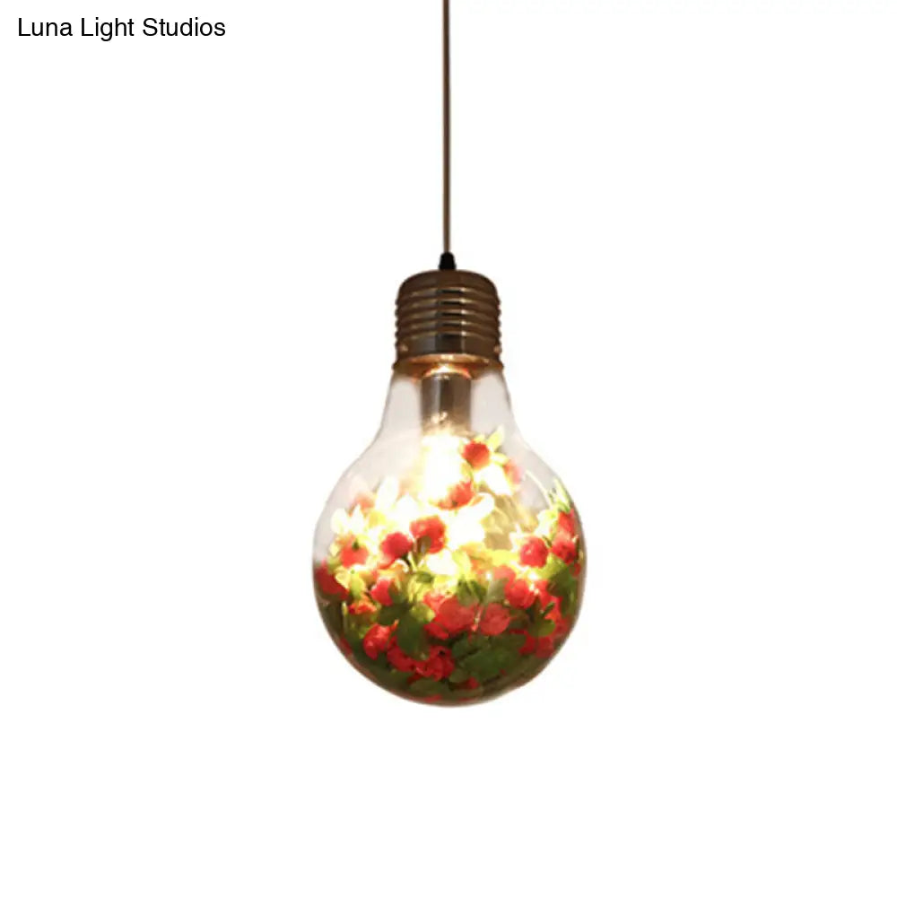 Industrial Pendant Light: Clear Glass Bulb-Shaped Suspension Lamp For Restaurants - 1-Light 6/8.5/12