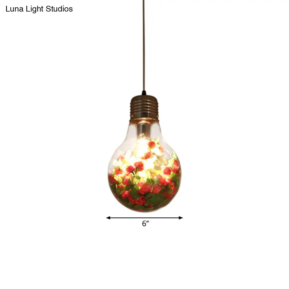 Industrial Pendant Light: Clear Glass Bulb-Shaped Suspension Lamp For Restaurants - 1-Light 6/8.5/12