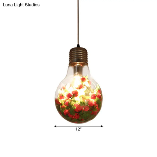 Industrial Clear Glass Pendant Light – 1-Light Flower Suspension Lamp 6’/8.5’/12’ Width