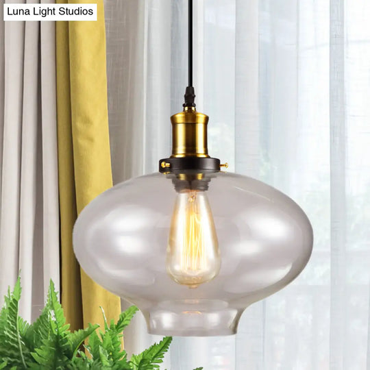 Industrial 1-Light Clear Glass Globe Pendant Light: 7.5 Width Brass Finish / 11