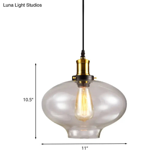 Industrial 1-Light Clear Glass Globe Pendant Light: 7.5 Width Brass Finish