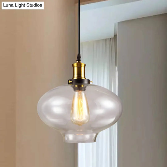 Industrial 1-Light Clear Glass Globe Pendant Light: 7.5 Width Brass Finish