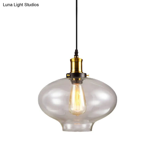 Industrial 1-Light Clear Glass Globe Pendant Light: 7.5 Width Brass Finish