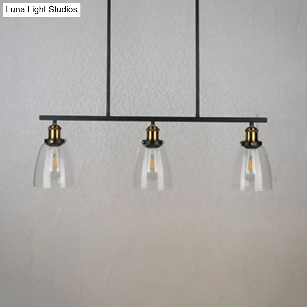 Industrial Clear Glass Pendant Light - Cone Shade 2/3 Lights Black Hanging Lamp Kit For Dining Room