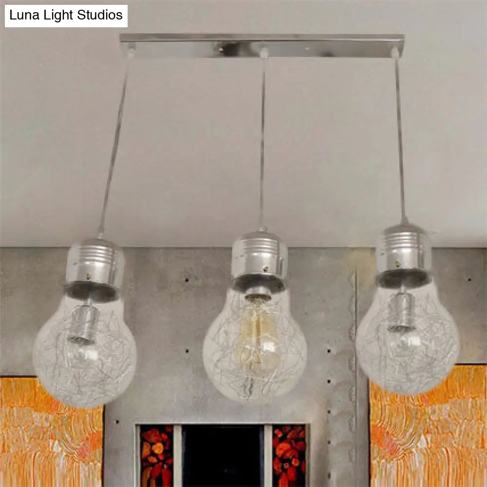 Industrial Clear Glass Pendant Light Fixture - 3-Light Bulb Shaped Hanging Lamp With Linear Canopy