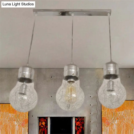 Industrial Clear Glass Pendant Light Fixture - 3-Light Bulb Shaped Hanging Lamp With Linear Canopy