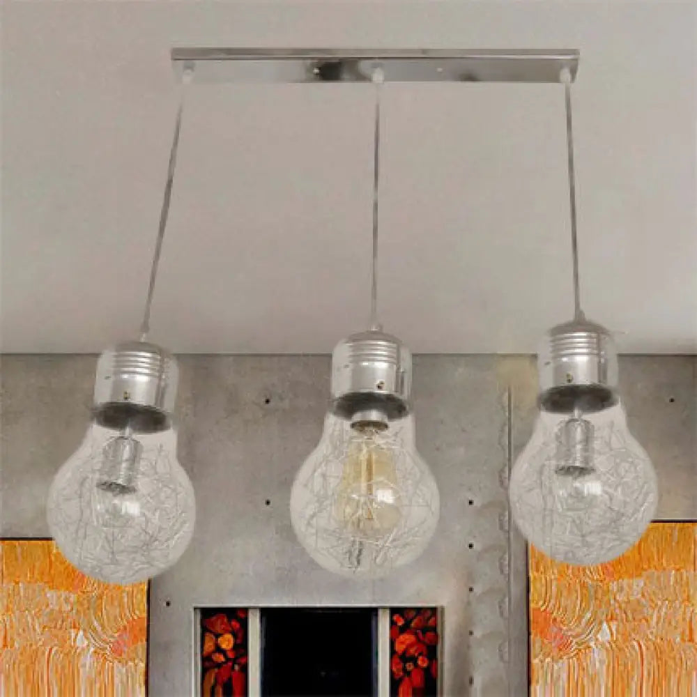 Industrial Clear Glass Pendant Light Fixture With 3 Bulb-Shaped Hanging Lamps