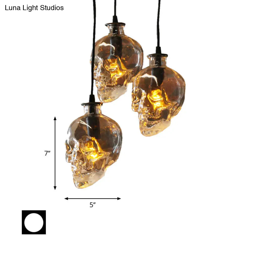 Industrial Clear Glass Pendant Light With Skull Shade Bar - Black Hanging Kit For Modern Lighting