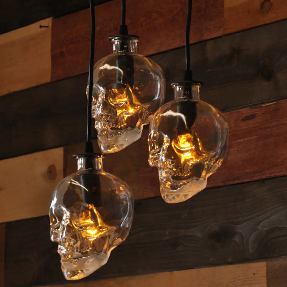 Industrial Clear Glass Pendant Light With Skull Shade Bar - 1 Black Finish