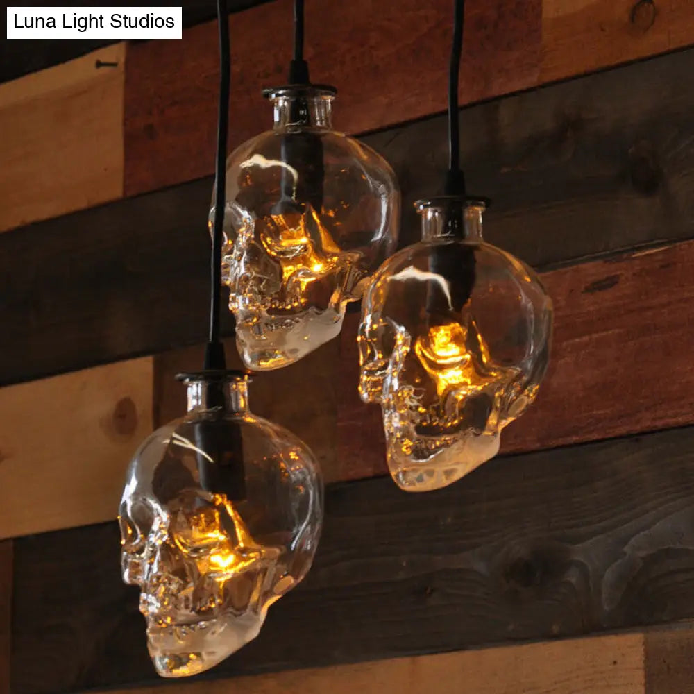 Industrial Clear Glass Pendant Light With Skull Shade Bar - Black Hanging Kit For Modern Lighting