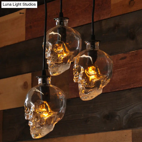 Industrial Clear Glass Pendant Light With Skull Shade Bar - Black Hanging Kit For Modern Lighting