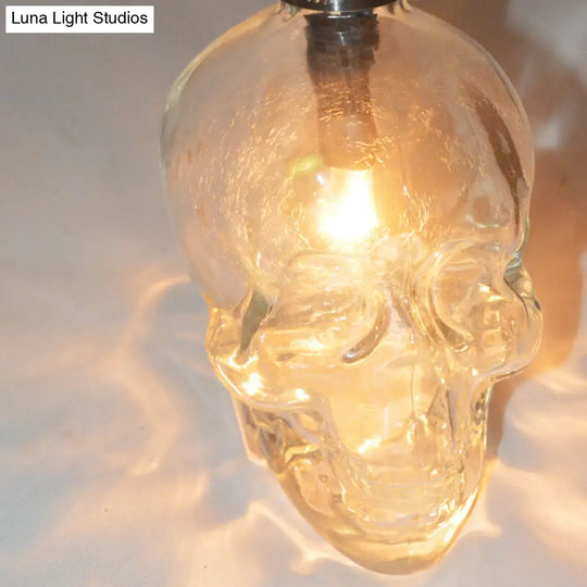 Industrial Clear Glass Pendant Light With Skull Shade Bar - Black Hanging Kit For Modern Lighting