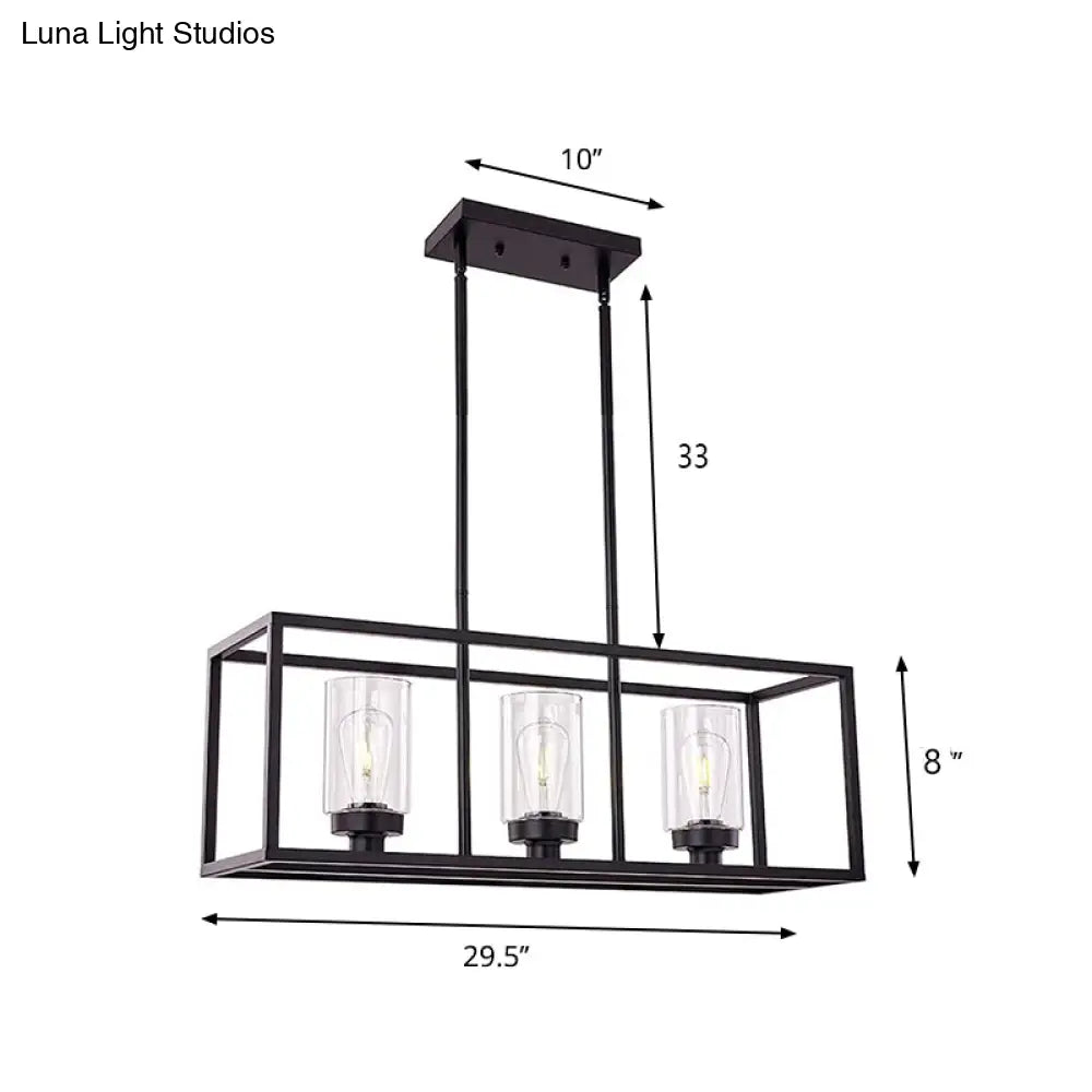 Industrial Clear Glass Pendant With Cylinder Shade 3/5 Lights Dinette Up/Down Island Lamp In Black