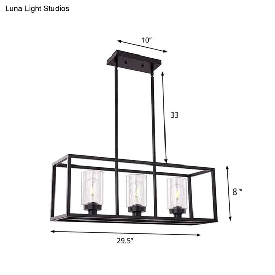 Industrial Clear Glass Pendant With Cylinder Shade 3/5 Lights Dinette Up/Down Island Lamp In Black