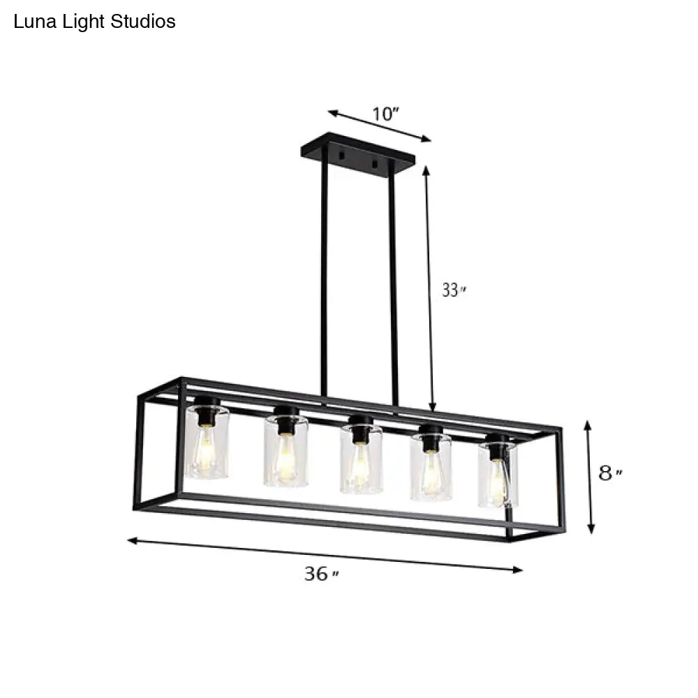 Industrial Clear Glass Pendant With Cylinder Shade 3/5 Lights Dinette Up/Down Island Lamp In Black