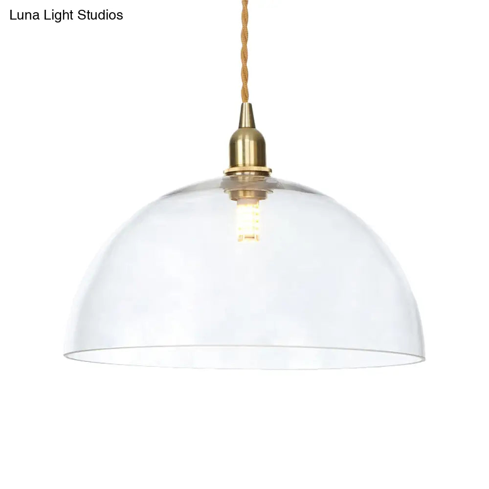 Industrial Clear Glass Saucer/Dome/Prismatic Brass Ceiling Pendant Light For Living Room