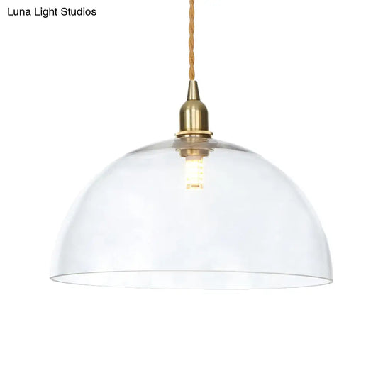 Industrial Clear Glass Saucer/Dome/Prismatic Brass Ceiling Pendant Light For Living Room