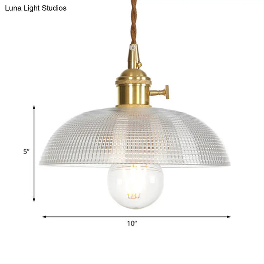 Industrial Clear Glass Saucer/Dome/Prismatic Brass Ceiling Pendant Light For Living Room