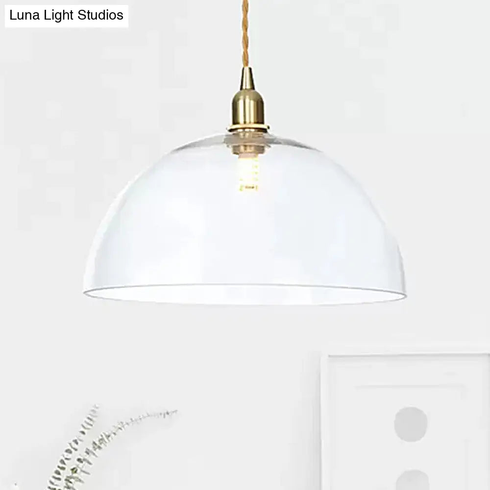 Industrial Clear Glass Saucer/Dome/Prismatic Brass Ceiling Pendant Light For Living Room