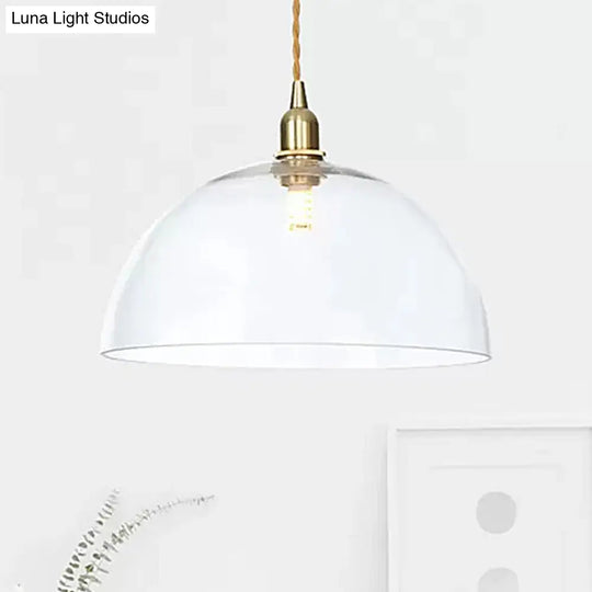 Industrial Clear Glass Saucer/Dome/Prismatic Brass Ceiling Pendant Light For Living Room