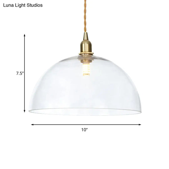 Industrial Clear Glass Saucer/Dome/Prismatic Brass Ceiling Pendant Light For Living Room