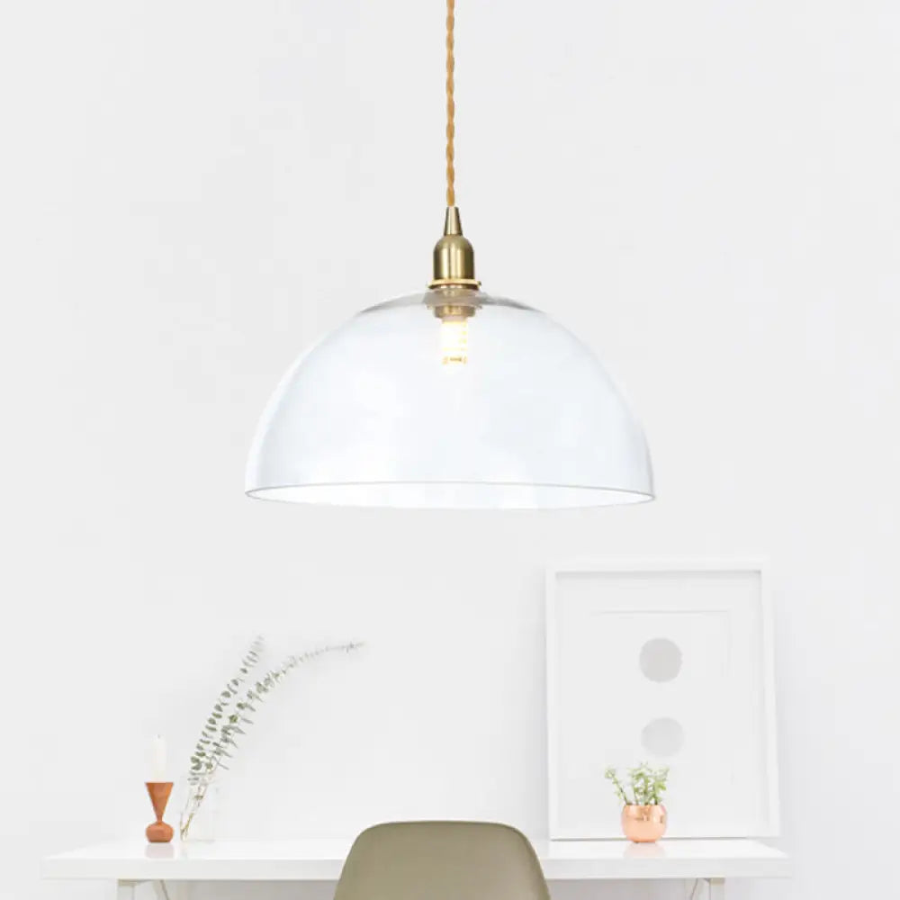 Industrial Clear Glass Saucer/Dome/Prismatic Brass Ceiling Pendant Light For Living Room / Dome