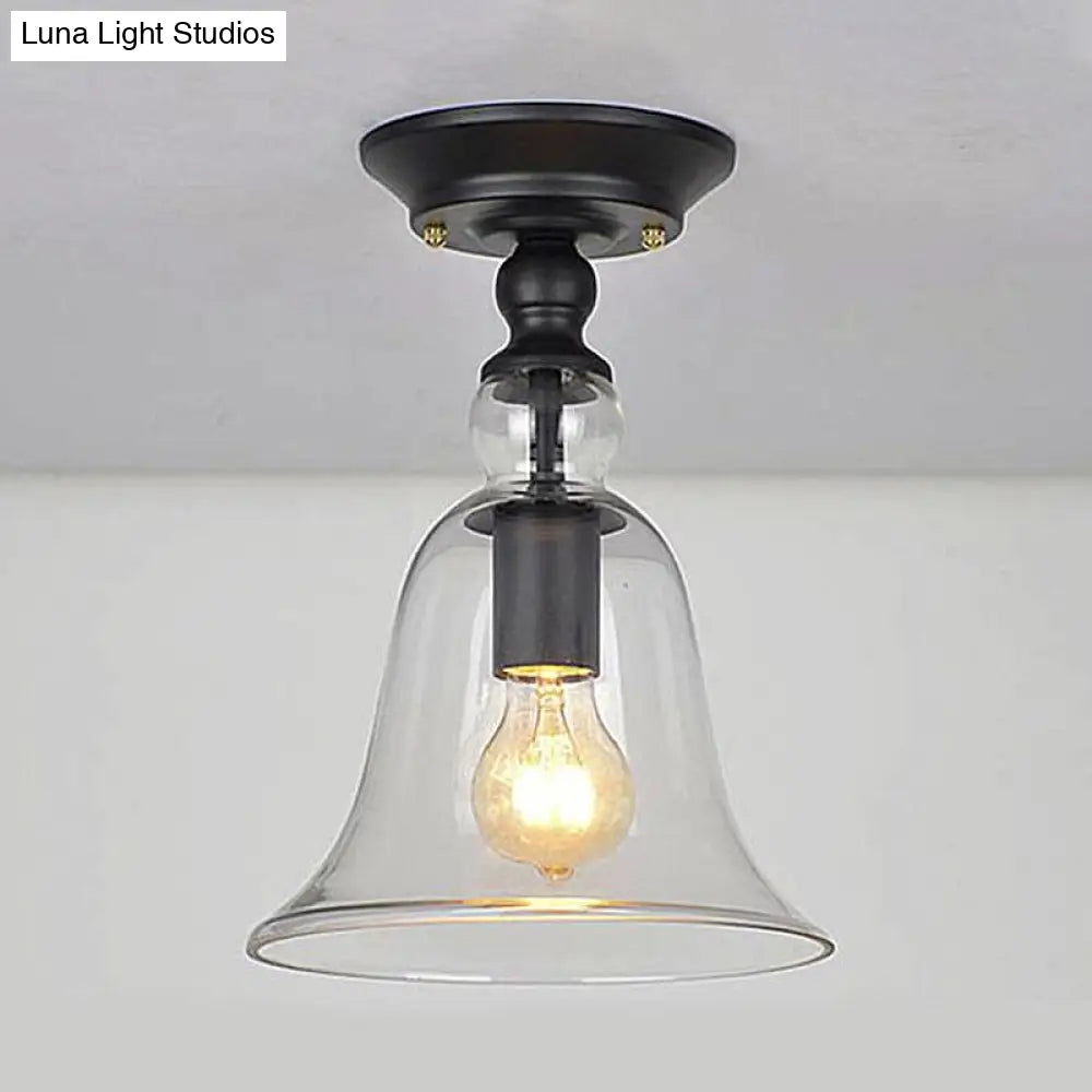 Industrial Clear Glass Semi Flush Mount Ceiling Light With Flared Shade And Black Finish