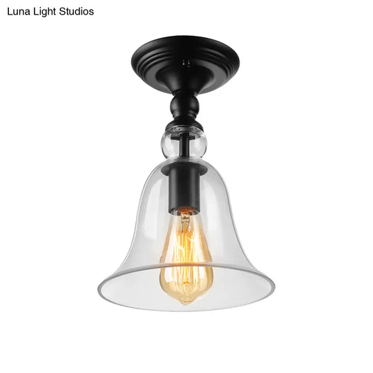 Industrial Clear Glass Semi Flush Mount Ceiling Light With Flared Shade And Black Finish