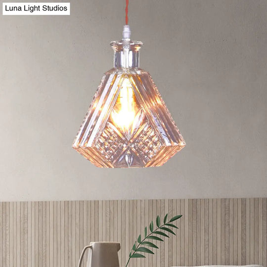 Clear Textured Glass Tapered Suspension Light - Industrial Loft Pendant Lamp / D